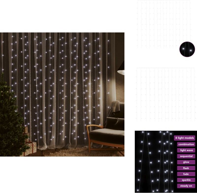 LED-Lichtervorhang 3x3 m 300 led Kaltweiß 8 Funktionen - LED-Vorhang - Lichterketten - Weihnachtsdeko - Outdoor Beleucht...