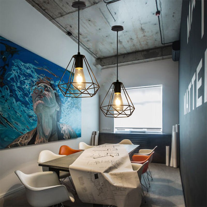 Axhup - 2er Pendelleuchte Vintage Hängelampe mit Käfig E27 Art Ø20cm Diamant Lampen für für Wohnzimmer Esszimmer (Schwar...