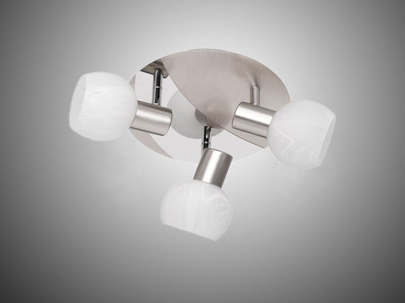 Meinewunschleuchte - led Deckenstrahler 3 flammig, Silber/Chrom Glas Alabaster, ø 22cm