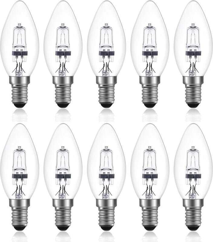 Aougo - 42W E14 C35 Dimmbare Halogenlampe ac 220-240V Warmweiß 2700K e14 transparente Halogenkerzenlampe (10 Stück)