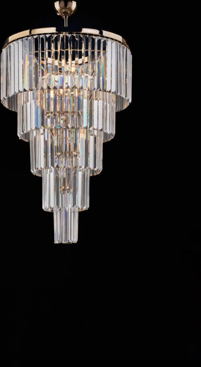 Schubert - Hängeleuchte aus Messing und goldenem Eisen mit Strasssteinen, 7 Lichter H.93 - Ø50 - BL272-7-OR