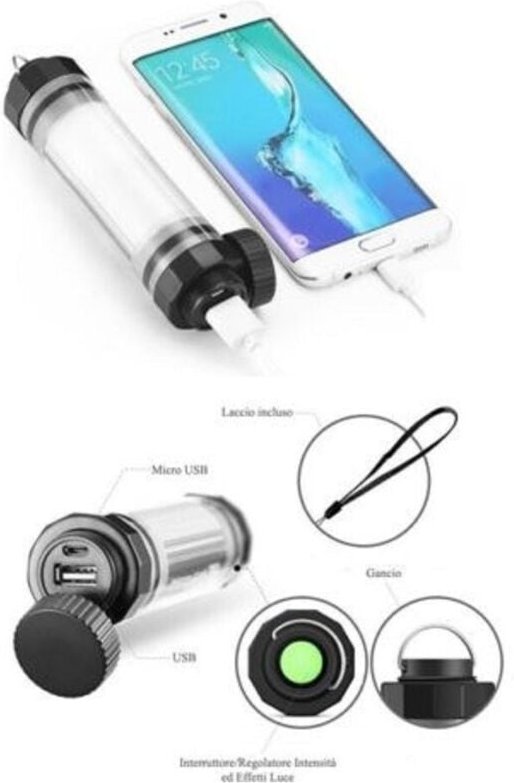 Trade Shop Traesio - Trade Shop - LED-Laterne, tragbare Taschenlampe, 5200 mAh, wiederaufladbar, USB-Powerbank -