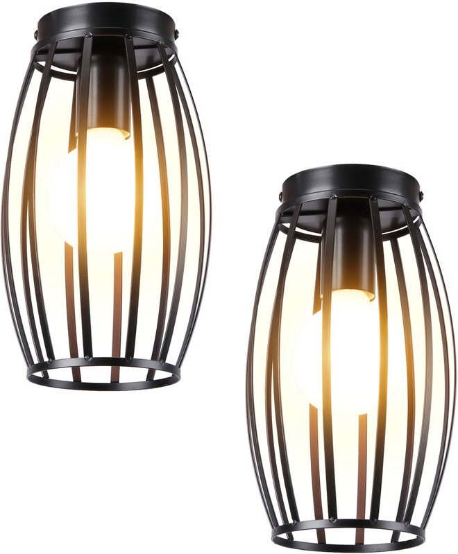 Thumbnail - Axhup - 2er Deckenleuchte, 1 Flammig Deckenlampe mit Ø15cm Drahtkäfig, Industraille Stil Edison Licht E27 Fassung für Wo...