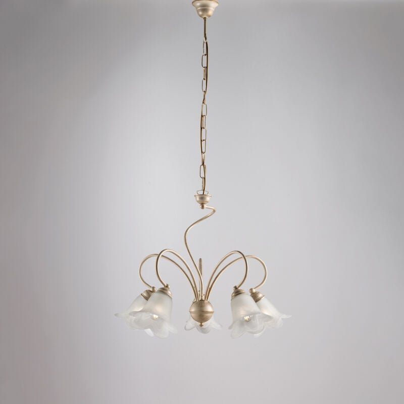 Alice – Kronleuchter elfenbeinfarben, Antikgolddekor, Alabasterglas Ø14, Ø57, 5-flammig – BL230-5-AV