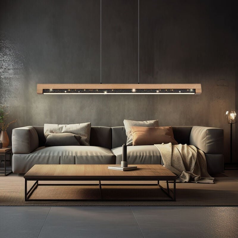Pendellampe Hängeleuchte Holzlampe Esstischleuchte Wohnzimmerlampe Küchenleuchte, Metall Alu Holz Kunststoff schwarz bra...