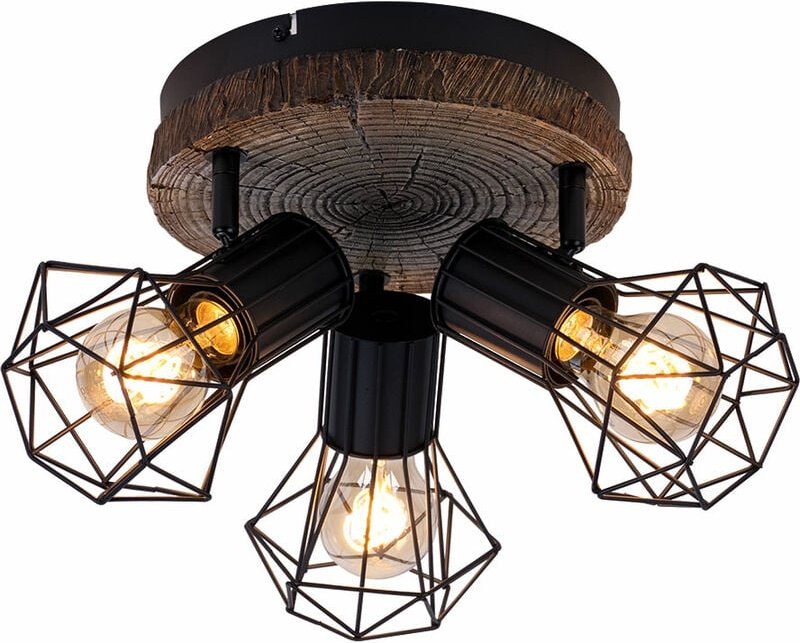 Thumbnail - Deckenleuchte Deckenlampe Spotleuchte Wohnzimmerlampe Schlafzimmer, Spots beweglich 3 flammig, Vintage Metall Holzoptik ...