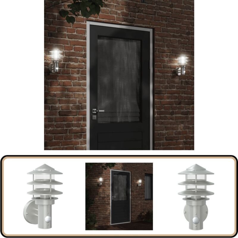 Außenwandleuchte mit Bewegungsmelder Silbern Edelstahl - Outdoor-Beleuchtung - Wandleuchte - Bewegungsmelder - Edelstahl...