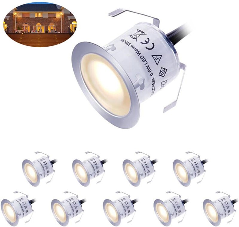 Oimg 12-V-LED-Deckbeleuchtungsset, Niederspannung, IP67 wasserdicht, Warmweiß, zum Eingraben, für Stufen, Treppen, Garte...
