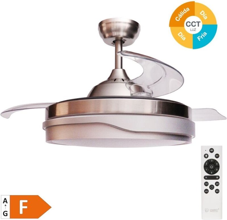 Thumbnail - Deckenventilator "Lentini" mit dimmbarem LED-Licht und Fernbedienung (36W 3CCT 3547lm mit einziehbaren Flügeln) Nickelfa...