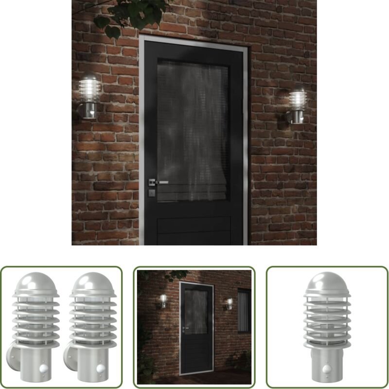 vidaXL Bewegungsmelder - Außenwandleuchten mit Bewegungsmelder 2 Stk. Silbern Edelstahl