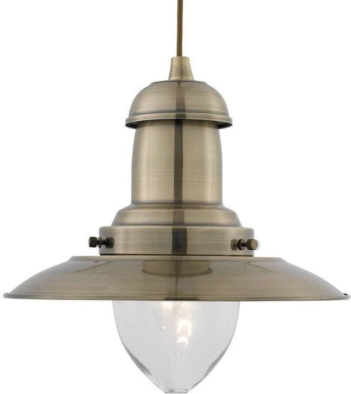 Searchlight - Fisherman - 1 Light Dome Deckenanhänger Antik Messing, Klarglas Medium, E27