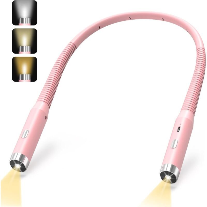 Leselampe fürs Bett, wiederaufladbare LED-Nackenleselampe mit 3 Farben, einstellbarer Helligkeit, komfortable und flexib...