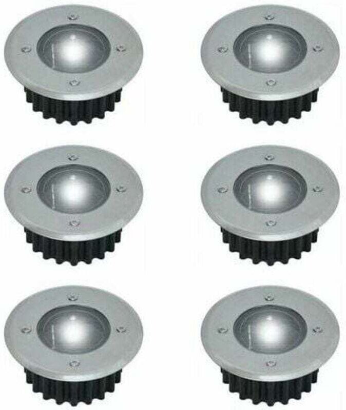 Set mit 6 in den Boden eingelassenen Solar-LED-Strahlern – Rund – Durchmesser: 85 mm – Außenseite beständig gegen den So...