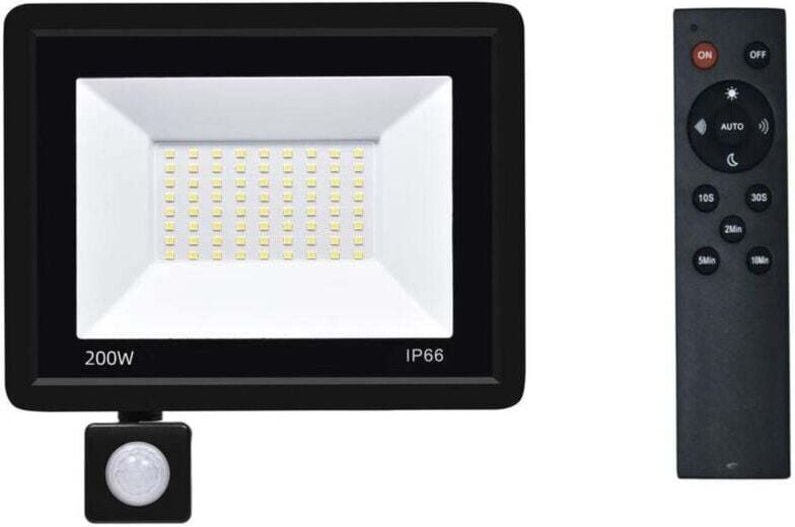 200-W-LED-Außenstrahler mit Bewegungsmelder, 72 superhelle, kaltweiße LEDs (6500 K, 16000 lm), IP66 wasserdicht, mit Sen...
