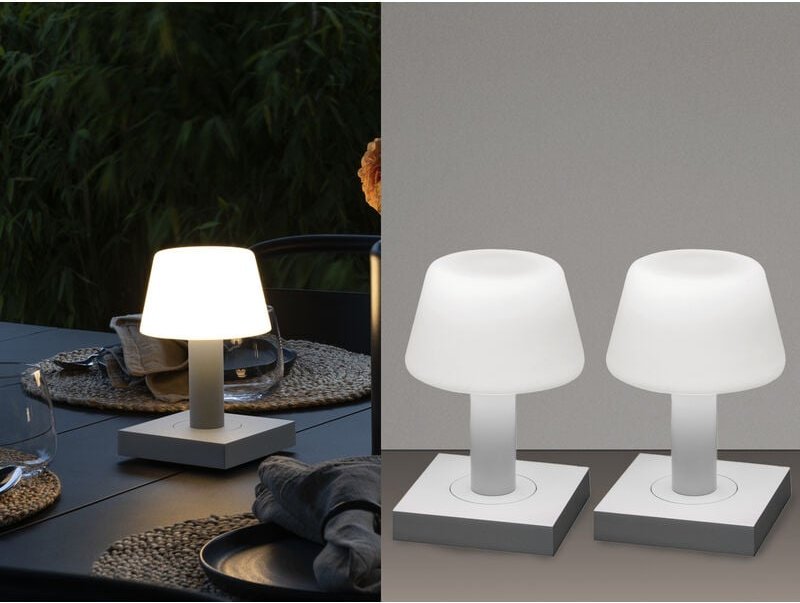 2er Set kleine led Outdoor Tischleuchten per usb aufladbar, Weiß h: 19cm