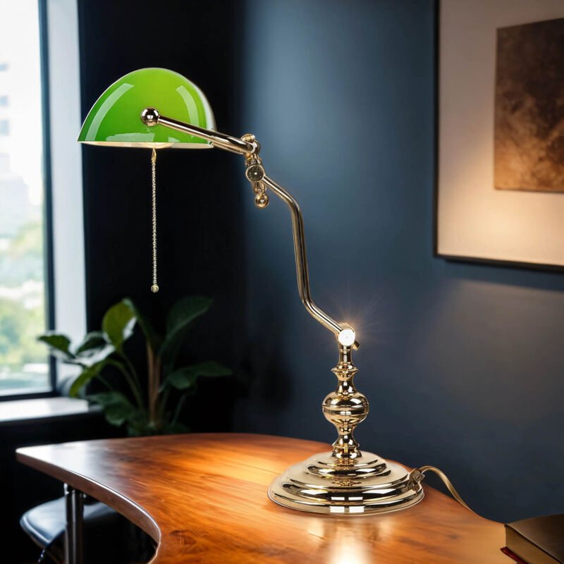 Bankerlampe Gold E27 38 cm Glas Messing Jugendstil Bankerleuchte