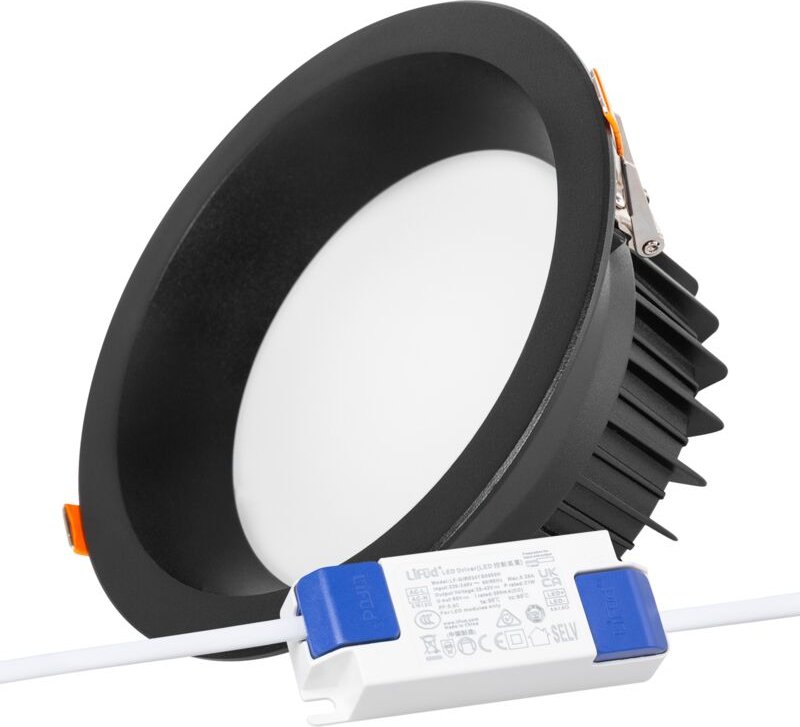 Greenice - LED-Rundstrahler für Downlight, 20 w, 2.000 lm, 4.000 °k, blendfrei, UGR19, 40.000 h, Schwarz