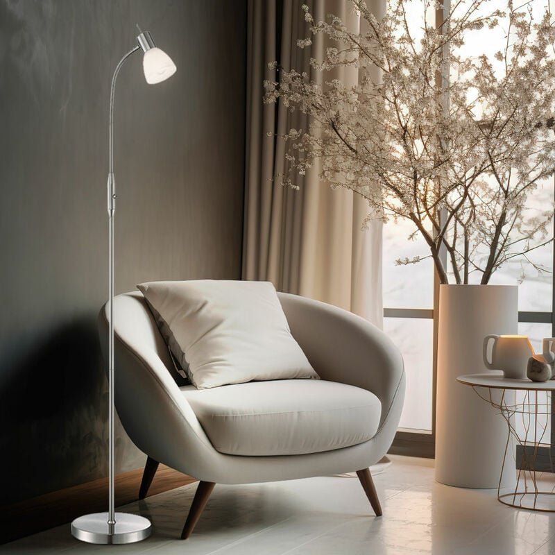 Stehlampe Wohnzimmerlampe Stehleuchte Schlafzimmerleuchte Standlampe, Metall Glas nickel weiß, beweglicher Spot, E14, H ...