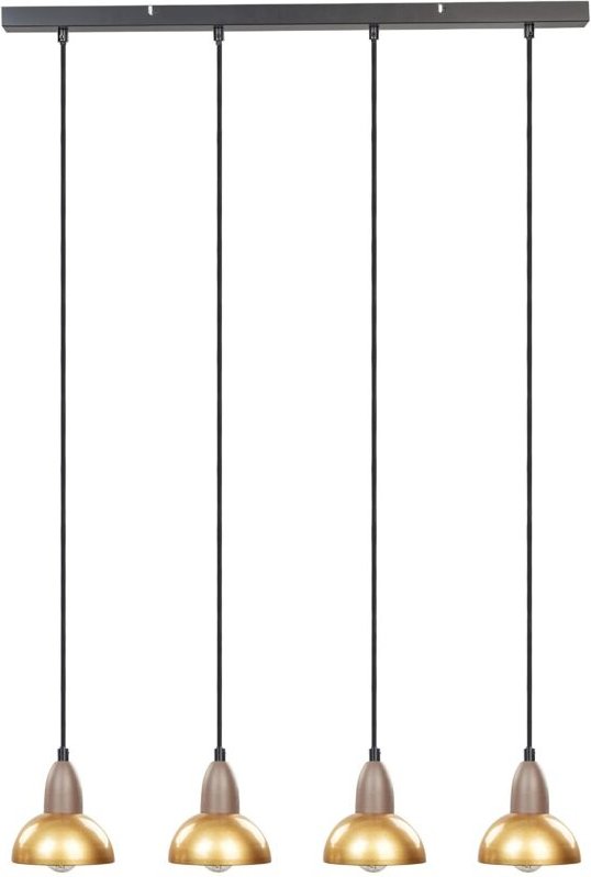 Hängeleuchte Messing und Schwarz Metall 4-Flammig mit Schirm Glockenform Langem Kabel Modern Industrie Design für Esstis...