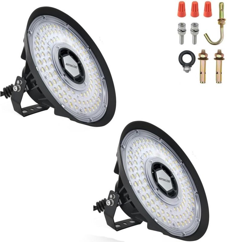 Antenlicht LED Hallenstrahler 200W Kaltweiß UFO Ø30cm Highbay Industrielampe Werkstattlampe IP65 wasserdichte Pendelleuc...