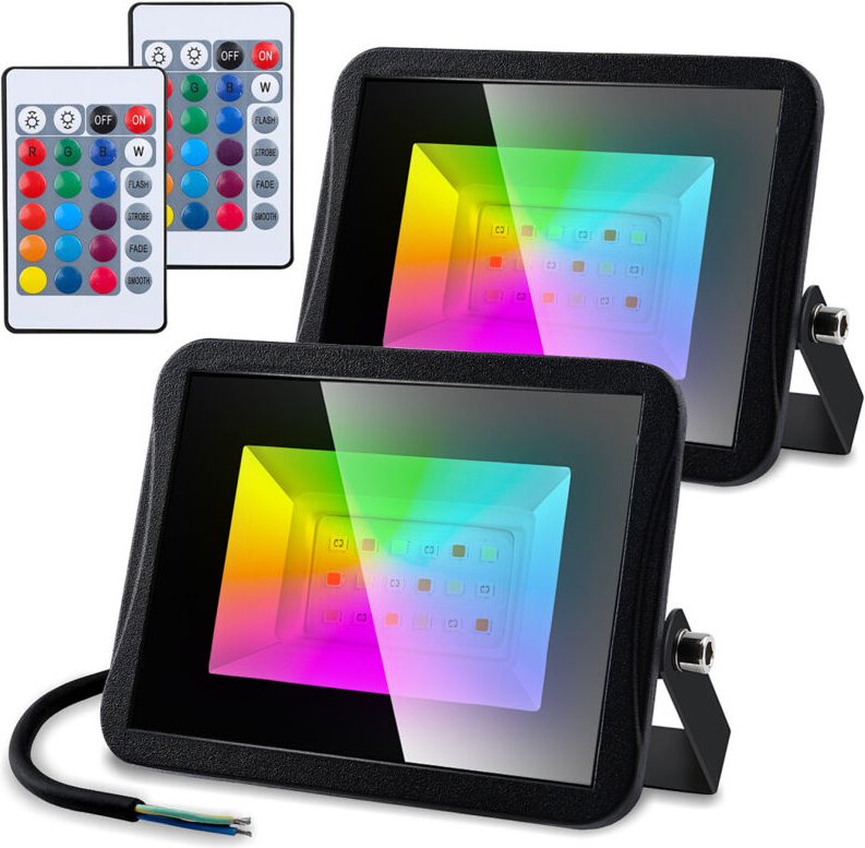 Randaco 2X20W RGB LED Strahler mit Fernbedienung RGB Strahler Außenstrahler Flutlichtstrahler