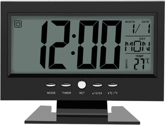 Reloj despertador de escritorio Eosnow con sensor de sonido LCD digital, calendario y pantalla de temperatura, color neg...