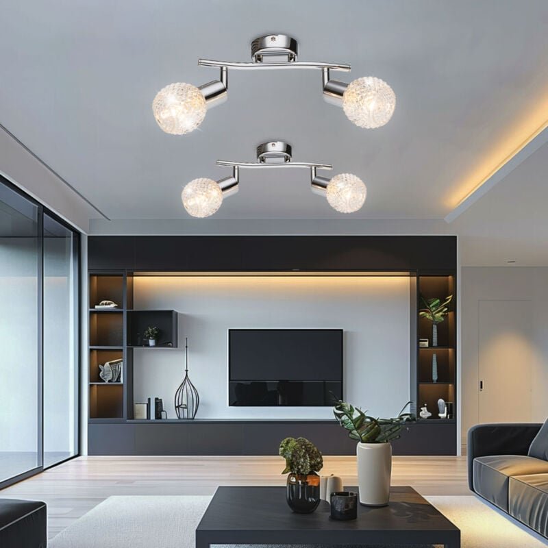 Deckenleuchte verstellbar Wohnzimmerlampe chrom Glas Spotleuchte Deckenlampe 2 flammig, 2x E14, LxH 25 x 19 cm, 2er Set