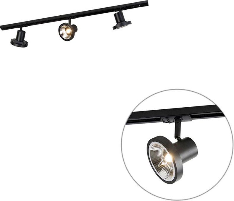 Modernes Schienensystem mit 3 schwarzen Strahlern 1-phasig 100 cm - Iconic Jeany