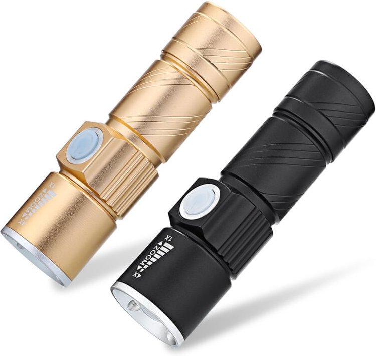 Alovez - Mini-USB-Taschenlampe, Aluminiumlegierung, LED-Taschenlampe, starkes Licht, wiederaufladbare Taschenlampe, Gold...