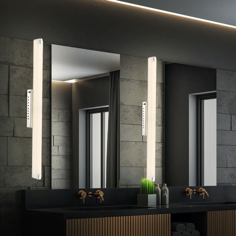 Led Wandleuchte Stab Spiegelleuchte Chrom Wandlampe Glas satiniert, mit Kippschalter, 1x 22,5W 1760Lm warmweiß, l 79 cm,...