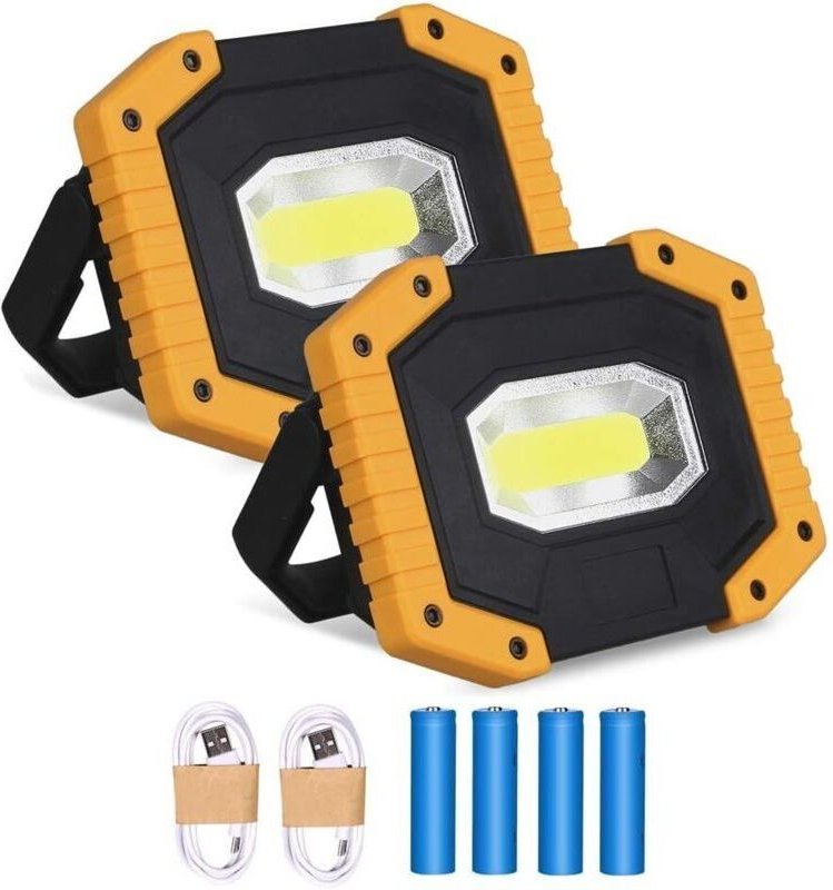 30W 2000LM Wiederaufladbarer LED-Flutlichtstrahler, Baustellenleuchte mit 4 x 18650 Akkus, 3 Modi, Tragbare USB-LED-Late...