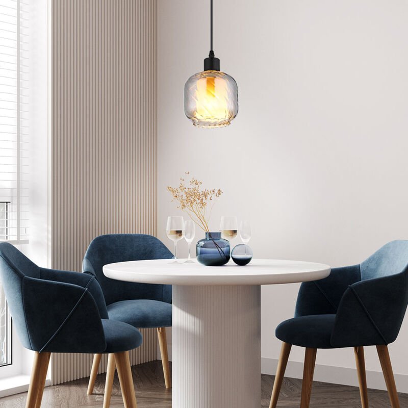 Pendelleuchte Hängeleuchte Esszimmerlampe schwarz matt opal Rauchglas E27 Küche