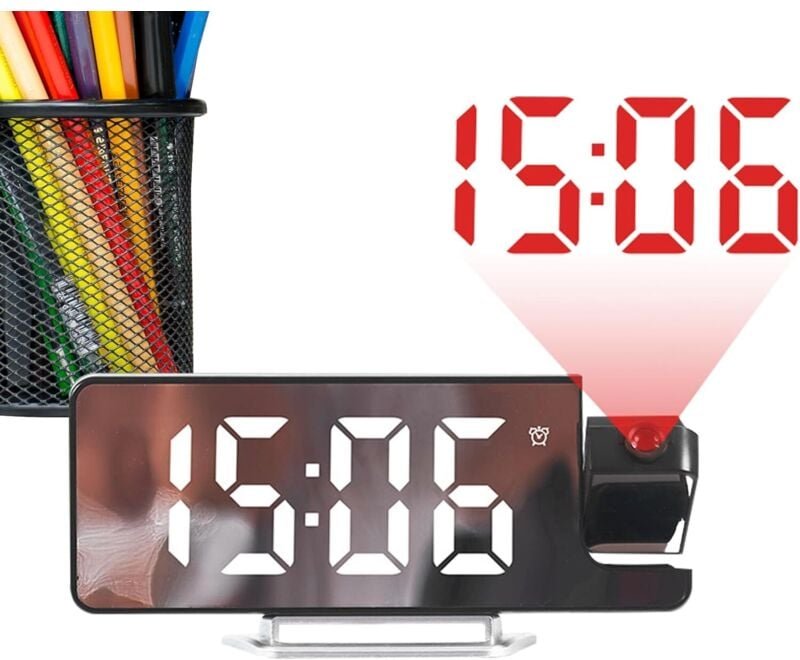 Projektor-Wecker – Digitaluhr mit Deckenanzeige, Seitenverhältniseinstellungen und sanft leuchtendem Bildschirm für den ...