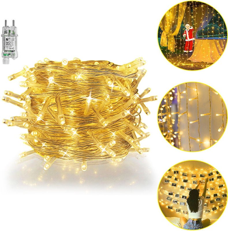 Outdoor-Lichterketten Lichtervorhang 3x3m Warmweiß Lichterkette Vorhang Licht 8 Leuchtmodi Weihnachtsbeleuchtung Weihnac...