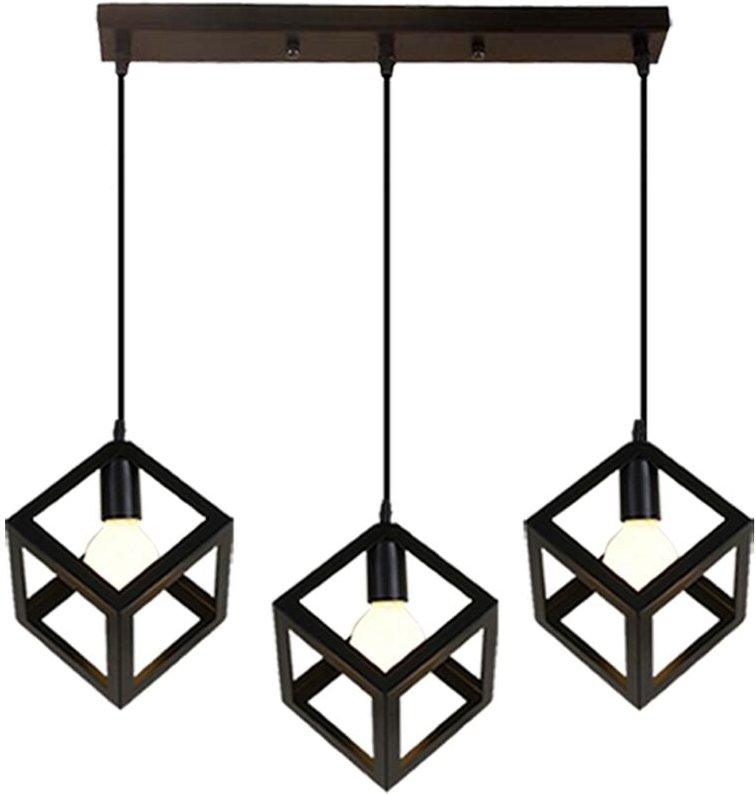 3-flammige Industrial Metall Kronleuchter + 3 Quadratische Lampenschirme Lampe Pendelleuchte für Schlafzimmer Wohnzimmer...