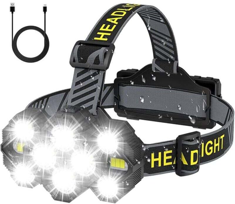 Wiederaufladbare Stirnlampe – Verbesserte Version 2022: 22.000 Lumen, 10 LEDs, 10 Modi, superhelle, freihändige Stirnlam...