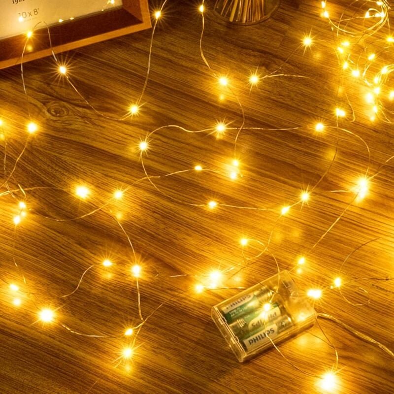 5 Meter lange, batteriebetriebene LED-Lichterkette, 50 LEDs, geeignet für den Innenbereich, Kupferdraht, IP44 wasserdich...