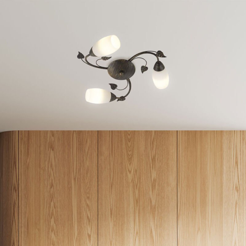 Thumbnail - Nowa - Deckenleuchte 3 Strahler Deckenlampe Wohnzimmerleuchte rostfarben Glas Blätter, Metall, 3x E14 Fassungen, DxH 50x...