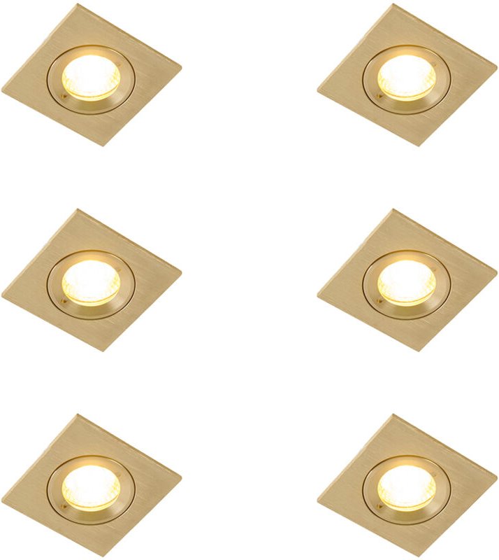 Set mit 6 modernen Einbaustrahlern Gold Quadratisch IP44 - Xena