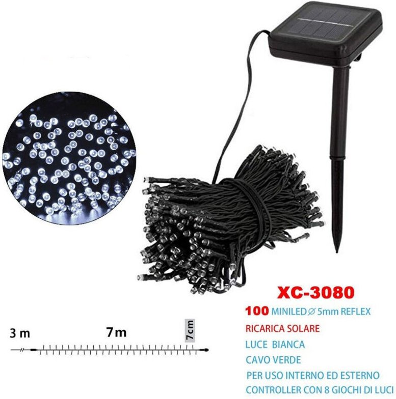 Trade Shop Traesio - Trade Shop - 100LED solargeladene weihnachtsbeleuchtung weisses licht XC-3080 -