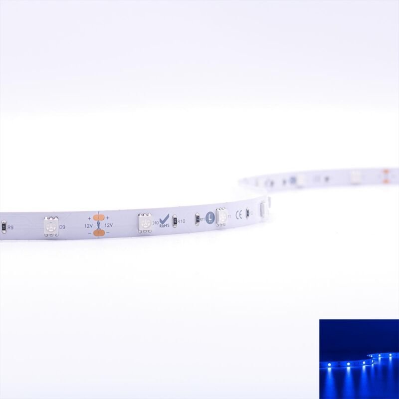 Strip 12V LED Streifen 5M 7,2W/m 30LED/m 10mm - Lichtfarbe: Blau - Schutzart: IP20