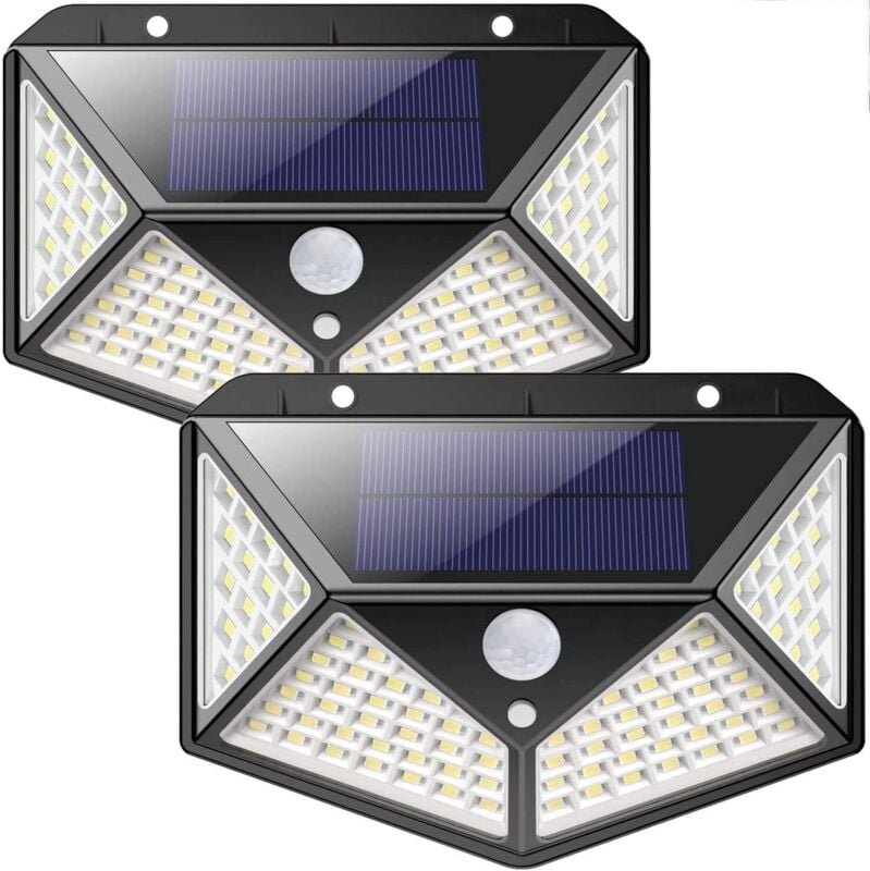 2er-Pack 100 LED-Solarleuchten für den Außenbereich, mit Bewegungsmelder, IP65 wasserdicht für den Außenbereich, mit 3 M...