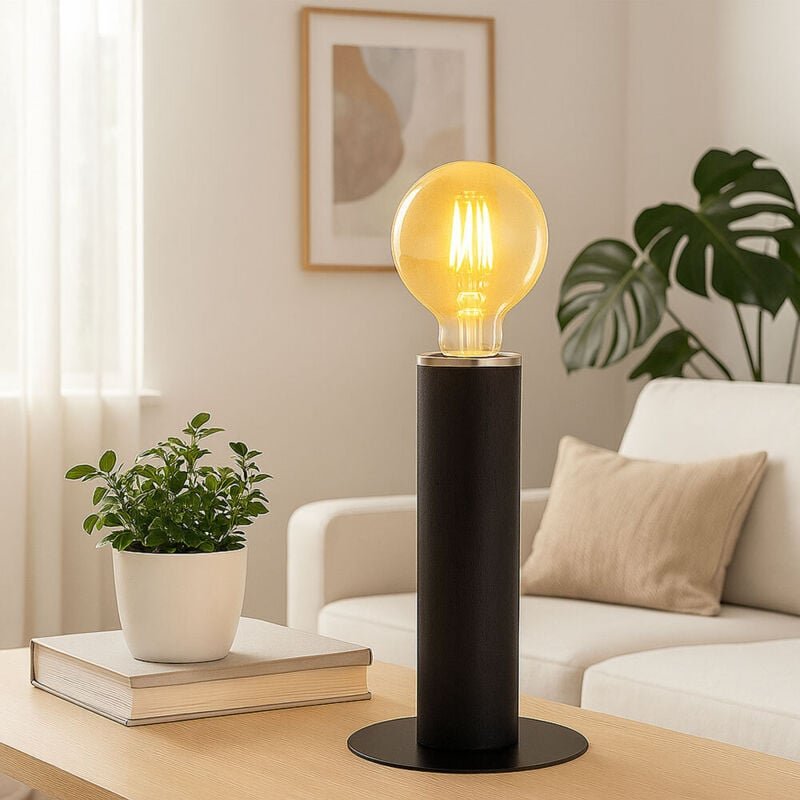 LED Tischlampe Holz Tischleuchte Leselampe Holzstamm Filament Schlafzimmerlampe schwarz, Metall, 1x 4W 320Lm warmweiß 17...
