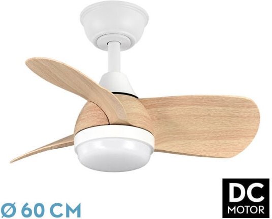 Lüfter Dc 24w Pirdo Weiß/Buche 3 Flügel 60d 2400lm 6 Geschwindigkeiten 3000-4500-6000k/Quake, Speicher & Timer - Fabrila...