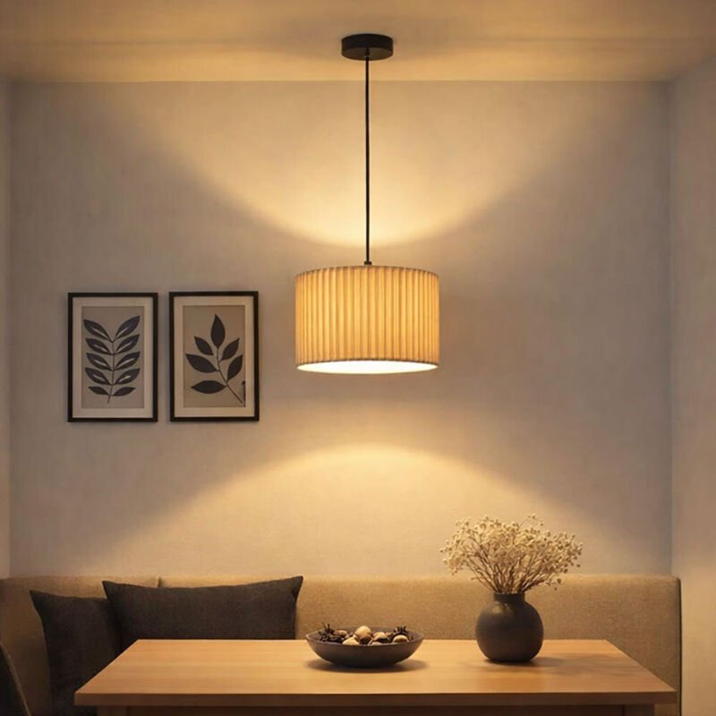 LED Hängelampe Textil Pendelleuchte Esstischlampe naturfarben Küchenlampe, 9W 810lm warmweiß, DxH 38 x 120 cm