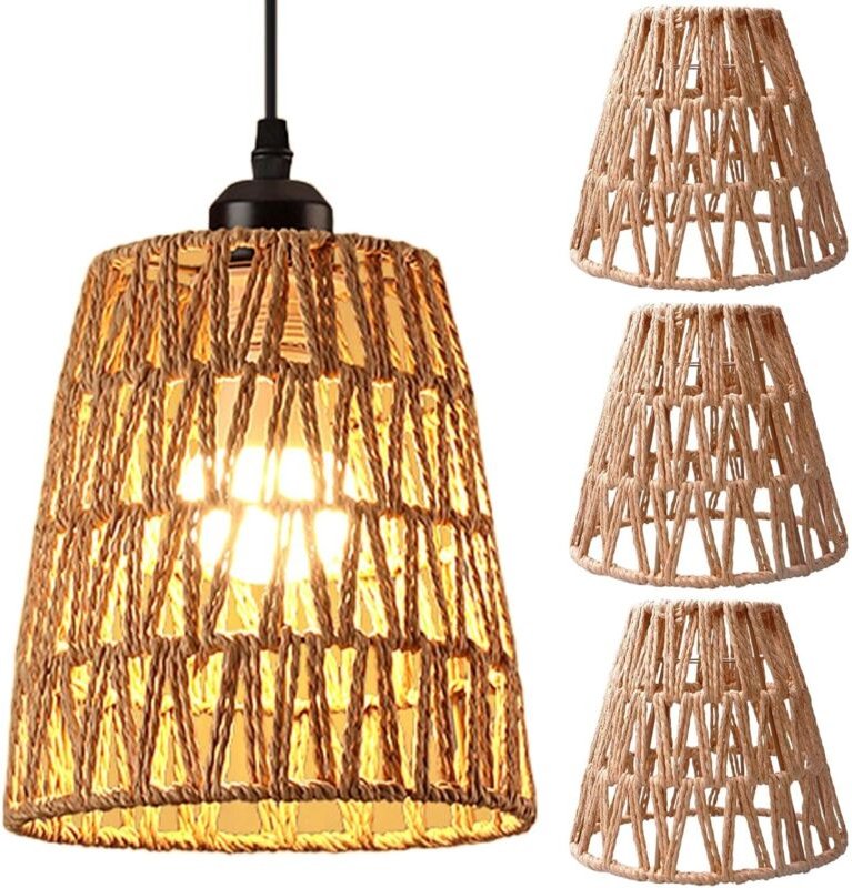 Set mit 3 Lampenschirmen aus Rattan im Bohème-Stil – für kleine E27-Glühbirnen – handgeflochten – Deckenleuchte für Wohn...