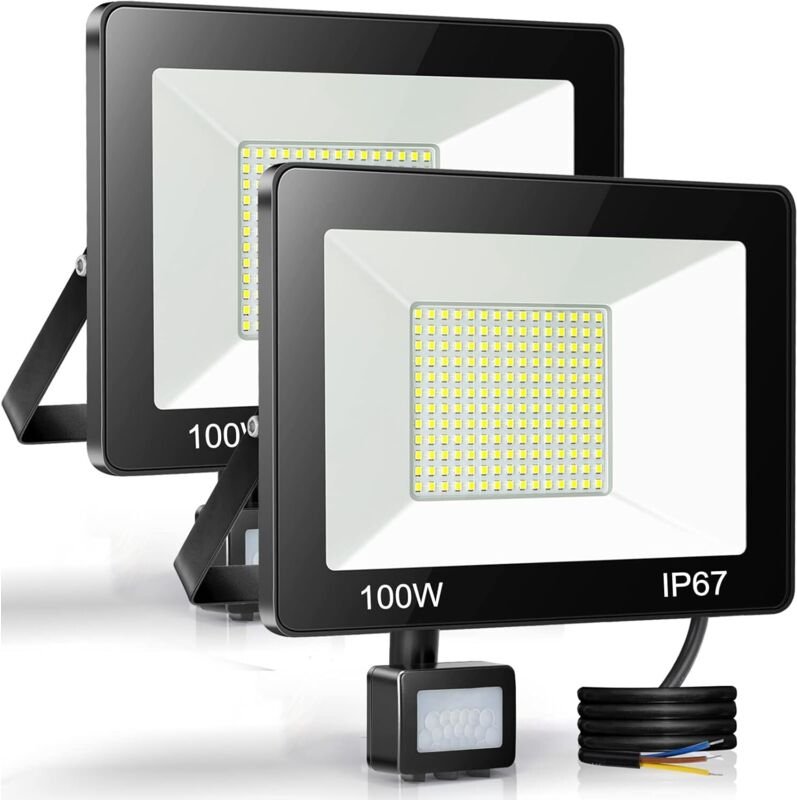 100W LED Außenstrahler Bewegungsmelder 2 Raum, IP67 wasserdicht LED Strahler Mit Sensor, 10000LM 7000K Kaltweiß Außenbel...