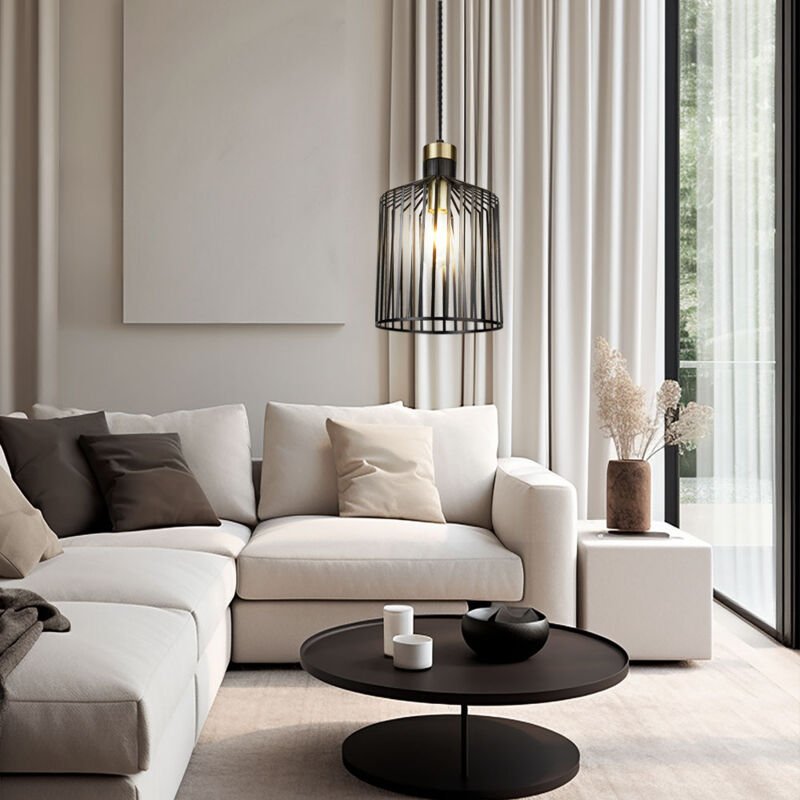 Searchlight - Decken Hänge Lampe Wohn Zimmer Gold Beleuchtung Pendel Spot Strahler Schwarz