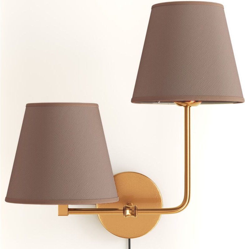 Thumbnail - Goldene Wandleuchte mit Kabel und zwei Schirmen - Bretaña Braun