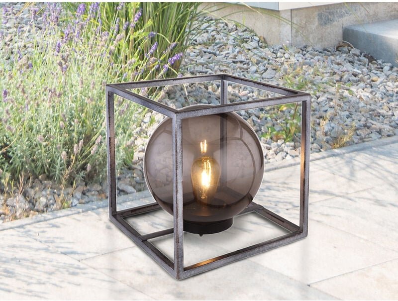 Led Würfel Bodenlaterne mit Solarkugel rauchfarbig ø 25cm